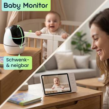 Preview: HD Babyphone mit Monitor, schwenk- & neigbar: SOS Funk-Notrufsender, Gegensprechfunktion, Nachtsicht - ideal für Babys & Kleinkinder