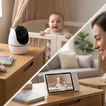Preview: Caméra de surveillance HD avec écran, pivotante et inclinable – fonctions appel SOS, interphone, vision nocturne – idéale pour seniors