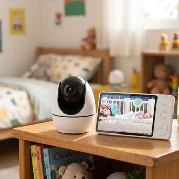 Caméra de surveillance HD avec écran, pivotante et inclinable – fonctions appel SOS, interphone, vision nocturne – idéale pour seniors