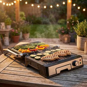 Preview: Grill de contact puissant de 2000 W avec revêtement antiadhésif – idéal comme grill de table pratique pour des steaks juteux et des sandwichs