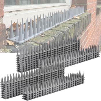 Lot de 24 pics anti-pigeons, gris, 10,8 m – répulsifs efficaces en polycarbonate – 3 rangées de pointes contre pigeons, mouettes, martres, chats et écureuils