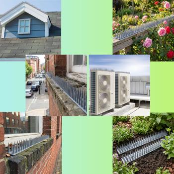 Preview: Lot de 24 pics anti-pigeons, gris, 10,8 m – répulsifs efficaces en polycarbonate – 3 rangées de pointes contre pigeons, mouettes, martres, chats et écureuils