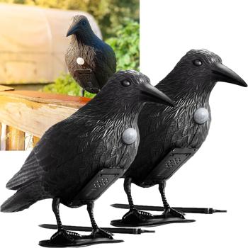 2er-Set Realistische Vogelabwehr Krähe mit Sound: Batteriebetriebener Raben Vogelschreck für effektive Vogelabwehr. Natürliche Krähengeräusche zur Abschreckung