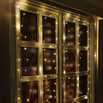 Preview: Elegante tenda luminosa LED 3 x 3 m, 300 LED bianco caldo: telecomando, 8 modalità, dimmerabile, timer e collegamento USB, ideale per feste, matrimoni e decorazione della casa