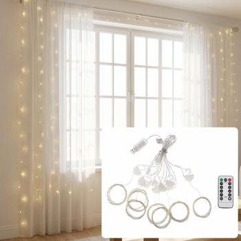 Eleganter LED-Lichtervorhang 3x3m, 300 warmweisse LEDs: Fernbedienung, 8 Modi, Dimmbar, Timer & USB-Anschluss, ideal für Party, Hochzeit & Wohndeko