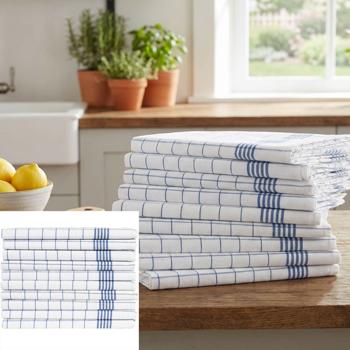 10er-Set Geschirrtücher aus 100% Baumwolle, 50x70 cm - Blau Kariert - Saugstarke Küchentücher für Haushalt & Gastro, Oeko-Tex, Premium Abtrockentücher