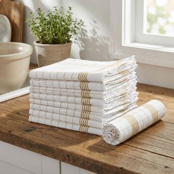 Preview: 10er-Set Geschirrtücher aus 100% Baumwolle, 50x70 cm - Gelb Kariert - Saugstarke Küchentücher für Haushalt & Gastro, Oeko-Tex, Premium Abtrockentücher