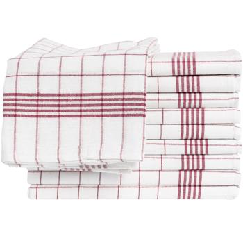 Preview: 10er-Set Geschirrtücher aus 100% Baumwolle, 50x70 cm - Rot Kariert - Saugstarke Küchentücher für Haushalt & Gastro, Oeko-Tex, Premium Abtrockentücher