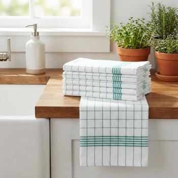 Preview: 10er-Set Geschirrtücher aus 100% Baumwolle, 50x70 cm - Grün Kariert - Saugstarke Küchentücher für Haushalt & Gastro, Oeko-Tex, Premium Abtrockentücher