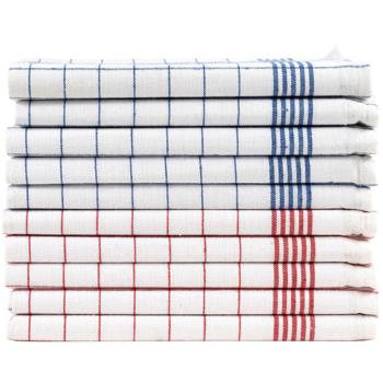 Preview: 10er-Set Geschirrtücher aus 100% Baumwolle, 50x70 cm - Rot/Blau Kariert - Saugstarke Küchentücher für Haushalt & Gastro, Oeko-Tex, Abtrockentücher