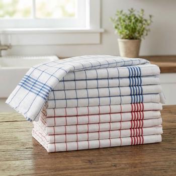 Preview: 10er-Set Geschirrtücher aus 100% Baumwolle, 50x70 cm - Rot/Blau Kariert - Saugstarke Küchentücher für Haushalt & Gastro, Oeko-Tex, Abtrockentücher