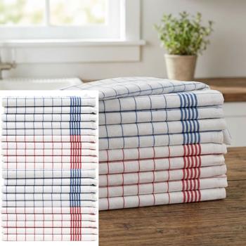 20er-Set Geschirrtücher aus 100% Baumwolle, 50x70 cm - Rot/Blau Kariert - Saugstarke Küchentücher für Haushalt & Gastro, Oeko-Tex, Abtrockentücher