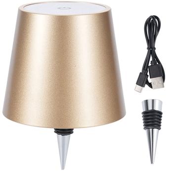 Preview: Lampada per bottiglia ricaricabile con batteria potente: dimmerabile – 3600 mAh – 3 colori di luce, oro – illuminazione d’atmosfera – luce decorativa per bottiglia con paralume in metallo