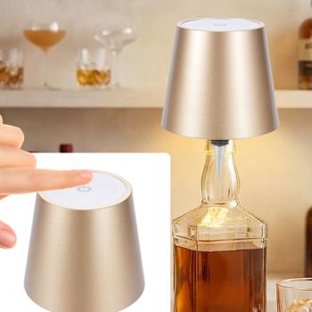 Lampada per bottiglia ricaricabile con batteria potente: dimmerabile – 3600 mAh – 3 colori di luce, oro – illuminazione d’atmosfera – luce decorativa per bottiglia con paralume in metallo