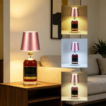 Preview: Set da 2 lampade a bottiglia, batteria 8 h: dimmerabili – 3600 mAh – 3 colori di luce, rose gold – illuminazione d’atmosfera – luce per bottiglia con paralume in metallo