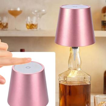 Lampada a bottiglia con batteria potente: dimmerabile – 3600 mAh – 3 colori di luce, rose gold – illuminazione d’atmosfera – luce decorativa per bottiglia con paralume in metallo