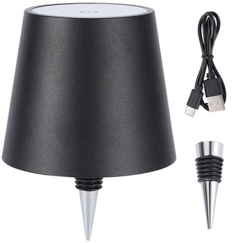 Preview: Lampada per bottiglia ricaricabile con batteria potente: dimmerabile – 3600 mAh – 3 colori di luce, nera – illuminazione d’atmosfera – luce decorativa per bottiglia con paralume in metallo