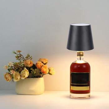 Preview: Set da 2 lampade a bottiglia, batteria con autonomia 8 h: dimmerabili – 3600 mAh – 3 colori di luce, nero – illuminazione d’atmosfera – luce per bottiglia con paralume in metallo