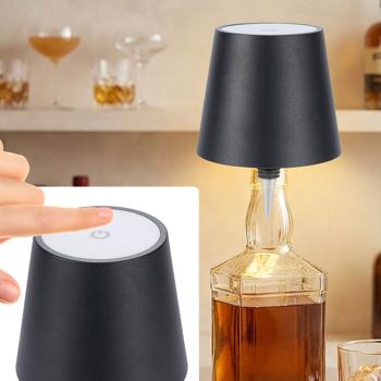 Lampada per bottiglia ricaricabile con batteria potente: dimmerabile – 3600 mAh – 3 colori di luce, nera – illuminazione d’atmosfera – luce decorativa per bottiglia con paralume in metallo