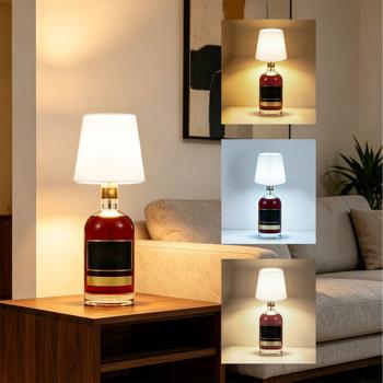 Preview: Set di 2 lampade per bottiglia, batteria da 8 h: dimmerabili – 3600 mAh – 3 colori di luce, bianco – illuminazione d’atmosfera – luce decorativa per bottiglia con paralume in metallo