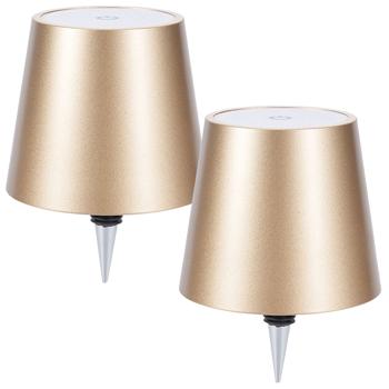 Preview: Set da 2 lampade a bottiglia, batteria 8 h: dimmerabili – 3600 mAh – 3 colori di luce, oro – illuminazione d’atmosfera – luce per bottiglia con paralume in metallo
