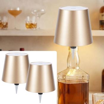 Set da 2 lampade a bottiglia, batteria 8 h: dimmerabili – 3600 mAh – 3 colori di luce, oro – illuminazione d’atmosfera – luce per bottiglia con paralume in metallo