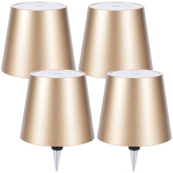 Preview: Set da 4 lampade a bottiglia, batteria da 8 h: dimmerabili – 3600 mAh – 3 colori di luce, oro – luce d’atmosfera – luce per bottiglia con paralume in metallo