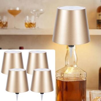 Set da 4 lampade a bottiglia, batteria da 8 h: dimmerabili – 3600 mAh – 3 colori di luce, oro – luce d’atmosfera – luce per bottiglia con paralume in metallo
