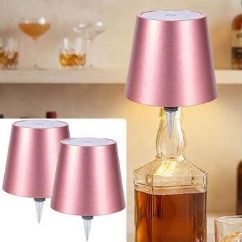 Set da 2 lampade a bottiglia, batteria 8 h: dimmerabili – 3600 mAh – 3 colori di luce, rose gold – illuminazione d’atmosfera – luce per bottiglia con paralume in metallo