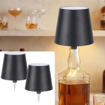 Set da 2 lampade a bottiglia, batteria con autonomia 8 h: dimmerabili – 3600 mAh – 3 colori di luce, nero – illuminazione d’atmosfera – luce per bottiglia con paralume in metallo