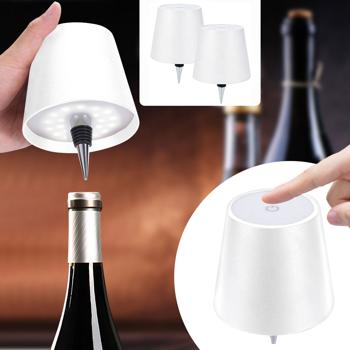Set di 2 lampade per bottiglia, batteria da 8 h: dimmerabili – 3600 mAh – 3 colori di luce, bianco – illuminazione d’atmosfera – luce decorativa per bottiglia con paralume in metallo