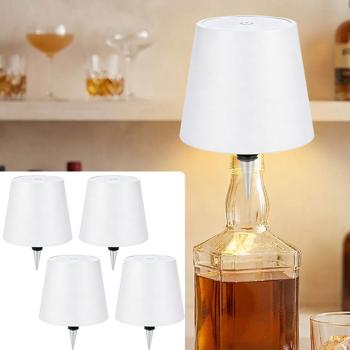 Set di 4 lampade a bottiglia, batteria power 8h: dimmerabili – 3600 mAh – 3 colori di luce, bianco – illuminazione d’atmosfera – luce decorativa per bottiglia con paralume in metallo