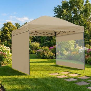 Barnum pliant ultra-compact 3 x 3 m kaki, 2 parois latérales – tonnelle mobile et solide pour événements, marchés, fêtes, camping