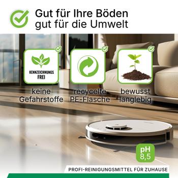 Preview: Effektives Bodenreiniger Konzentrat für Wischroboter-Reinigungsstationen, Frühlingsduft, vegan, 1 L, biologisch abbaubar, schnell trocknend