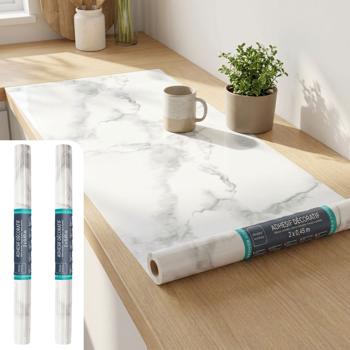 Lot de 2 films adhésifs marbre blanc de haute qualité – film décoratif moderne, autocollant, 45 cm x 200 cm