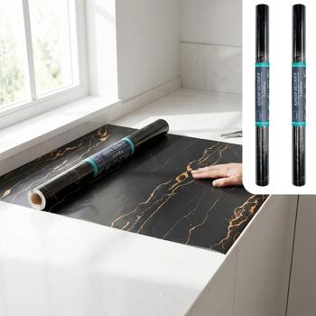 Lot de 2 films adhésifs marbre noir de haute qualité – film décoratif moderne, autocollant, 45 cm x 200 cm