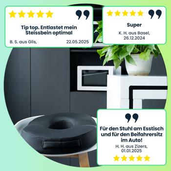 Preview: Ergonomischer Gel Sitzring aus Memory-Gel-Schaum, Komfort Sitzpolster entlastet Becken, Rücken und Steissbein, für Stuhl, Bürostuhl oder auch im Auto