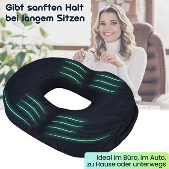 Preview: Ergonomischer Gel Sitzring aus Memory-Gel-Schaum, Komfort Sitzpolster entlastet Becken, Rücken und Steissbein, für Stuhl, Bürostuhl oder auch im Auto