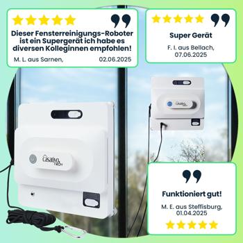 Preview: Smarter Fensterputz-Roboter mit App & Fernbedienung – Automatischer Fensterreiniger für streifenfreie Sauberkeit, rahmenlose Fenster, inkl. 4 Pads