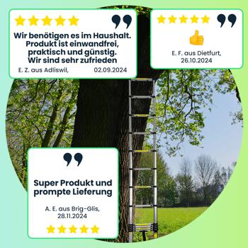 Preview: Teleskopleiter, Ausziehbare Leiter bis 3.8 m, Multifunktionsleiter mit 150kg Belastbarkeit, Rutschfeste Aluminium Dachbodenleiter mit rutschfesten Füssen