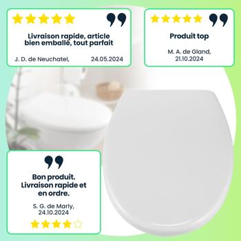 Preview: Abattant WC ovale universel blanc - Frein de chute silencieux - Déclipsable 41,5 x 37 cm - Compatible majorité cuvettes - Facile à nettoyer