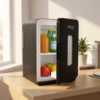 Mobiler Mini Kühlschrank 14L mit Kühl- und Wärmfunktion - Kleiner Auto Kühlschrank 12V 230V, Mini Fridge mit Sichtfenster & Tragegriff, Schwarz