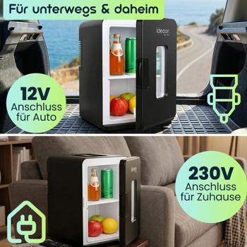 Preview: Mobiler Mini Kühlschrank 14L mit Kühl- und Wärmfunktion - Kleiner Auto Kühlschrank 12V 230V, Mini Fridge mit Sichtfenster & Tragegriff, Schwarz