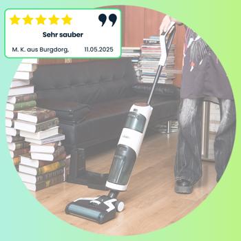 Preview: Hocheffizienter 2-in-1 Boden-Wischsauger mit HEPA-Filter, 220 W, 550ml, Akkubetrieb, OLED-Display, Flexibles Saugen & Wischen für eine gründliche Reinigung