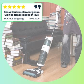 Preview: Aspirateur Laveur sans Fil 2-en-1 - Nettoyage Profond Sols - Filtre HEPA Anti-Allergènes - 220W, 550ml, Écran OLED, 60min Autonomie