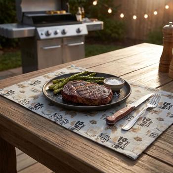 BBQ Tischset Grillen - 100% Baumwolle - Platzset - 33x48 cm - Schutz für Tisch - Waschbar - Robust - Gemütliches Essen
