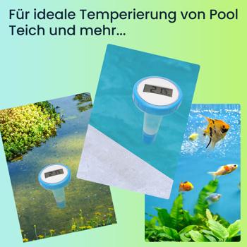 Preview: Digitales Funk-Poolthermometer - Präziser IPX8 Sender, grosse LCD-Basisstation - Wassertemperatur Pool/Teich - bis zu 3 Thermometer, -20 bis +60 °C