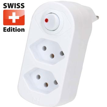 Multiprise biplite 2 prises T13 – fiche pivotante – interrupteur marche/arrêt – blanc