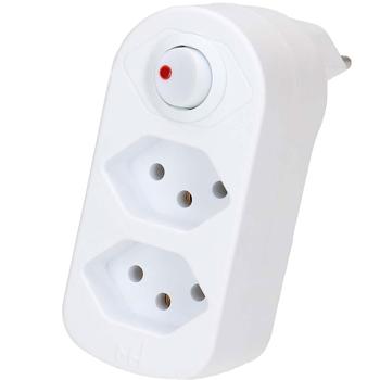 Preview: Multiprise biplite 2 prises T13 – fiche pivotante – interrupteur marche/arrêt – blanc