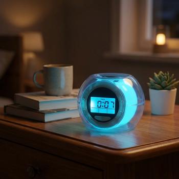 Preview: Réveil Lumineux LED - Sons Nature Apaisants & Température Intérieure - Affichage Heure Date Alarme - Blanc/Transparent - Idéal Chambre